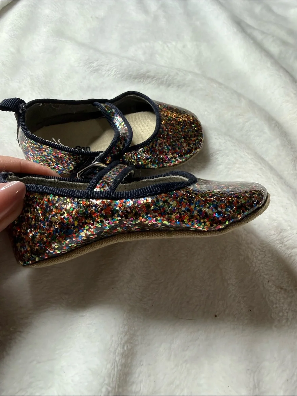 GAP Girls Navy Mary Jane Glitter Flats - Multicolor Sparkle